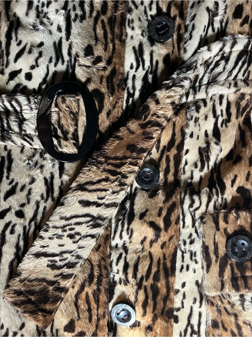Sara Berman Faux Fur Pea Coat Portrait Neckline Collar Tiger Stripe Vintage - Picture 8 of 16